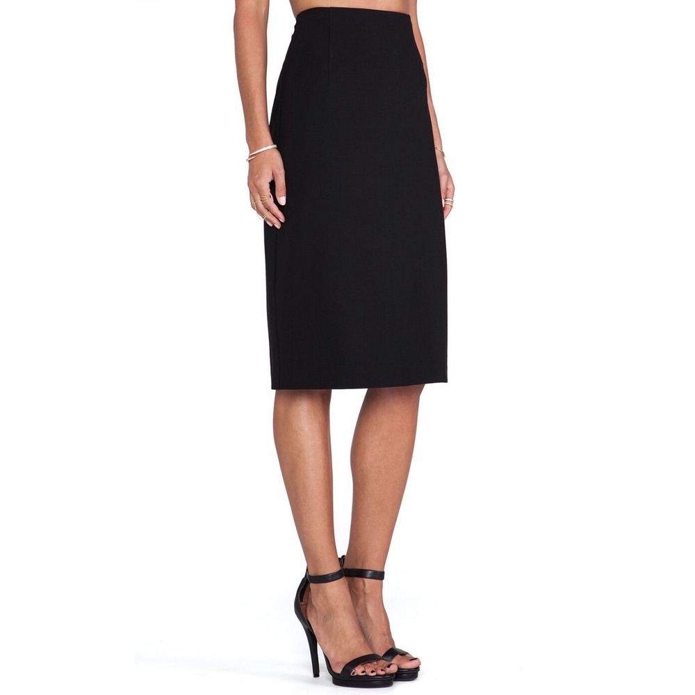 Theory Austell Rhin Black Ponte High Waist Pencil Midi Skirt Size 0 Revolve